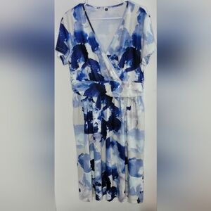 Blue Watercolor Wrap-Style Women's Dress Size XL